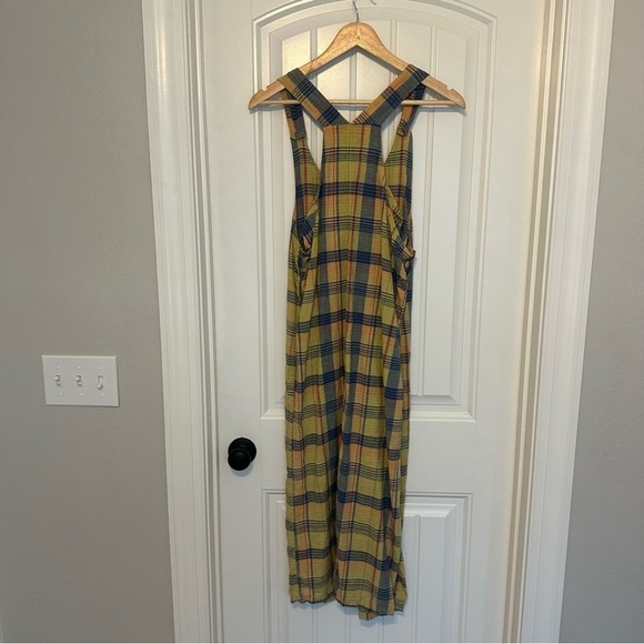 Vintage Overall Dress Plaid 1990s Casual Cotton Linen Summer Fun Size Medium - Picture 4 of 6